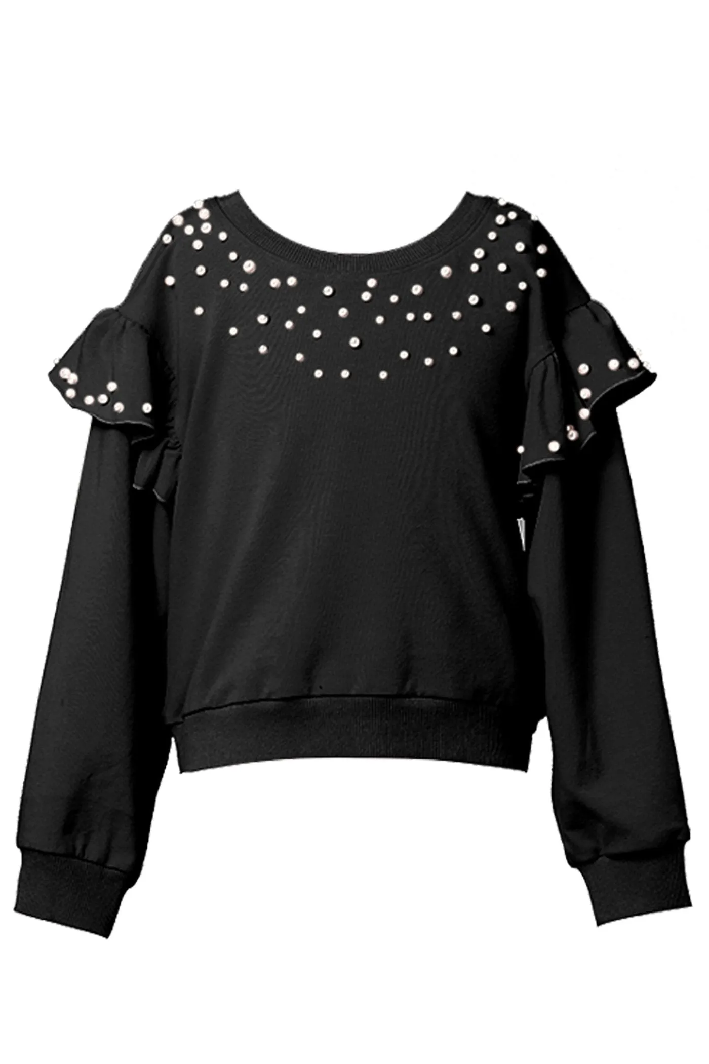 Little Girl's Athleisure Pearl & Ruffled Shoulder Crewneck Sweatshirt