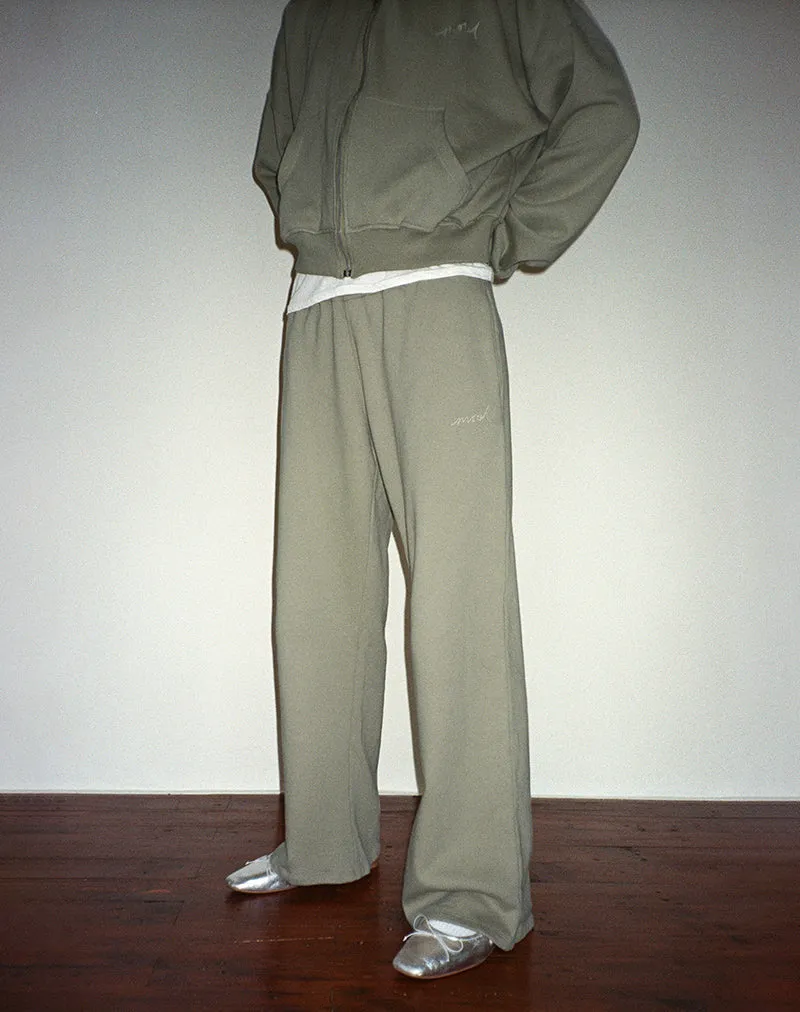 Loose Jogger in London Fog with Ivory 'MOTEL' Embroidery