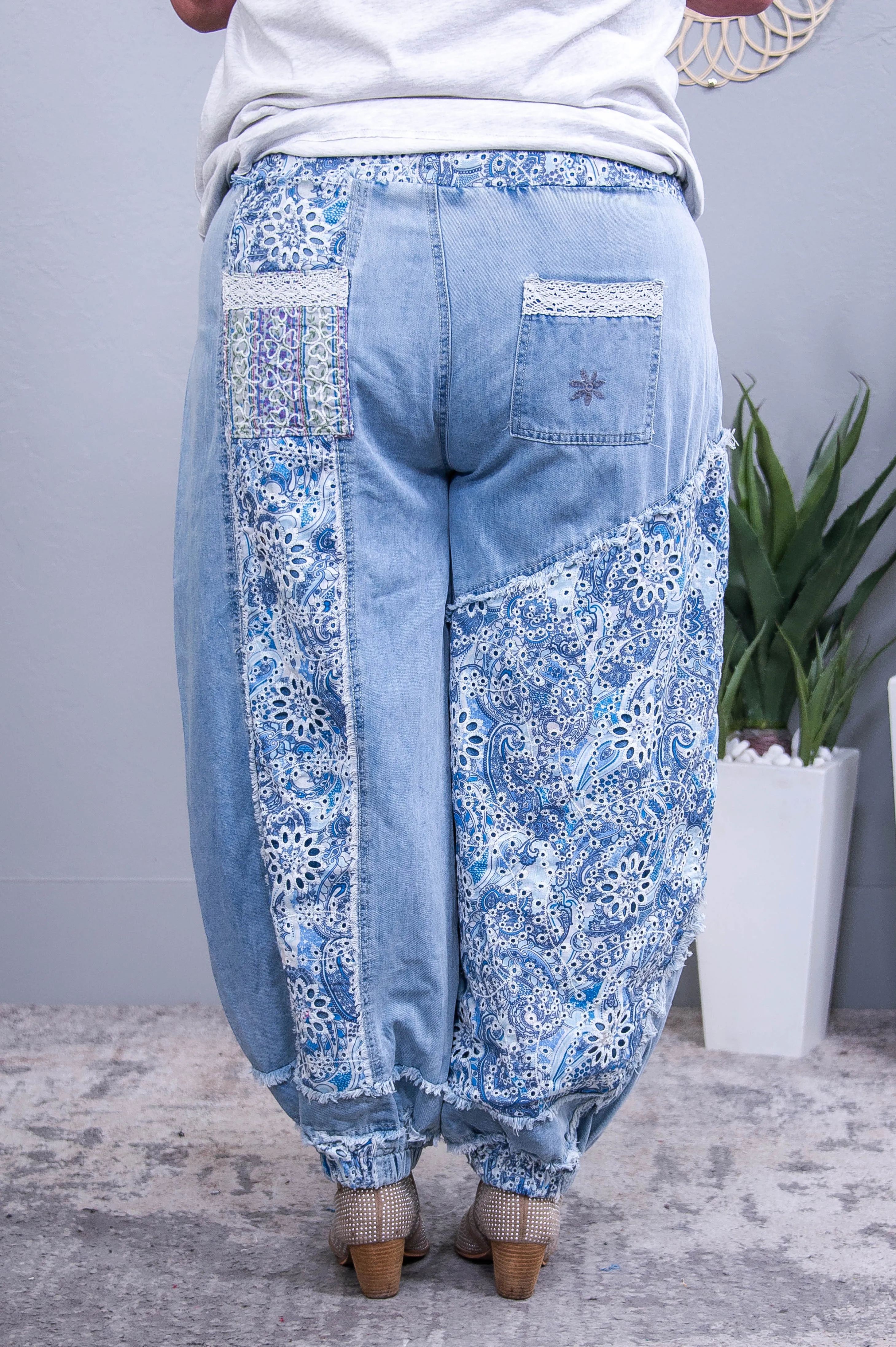 Love On The Brain Denim Multi Pattern Embroidered Pants - PNT1762DN