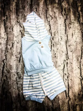 Luke Blue Striped Hoodie Shorts Set 6m-12m