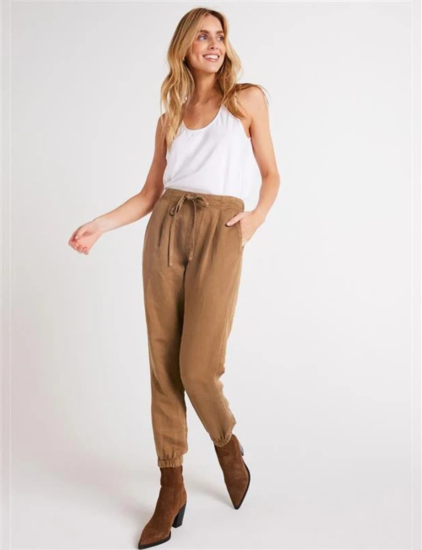 Luna Pleat Front Jogger, Topaz Brown