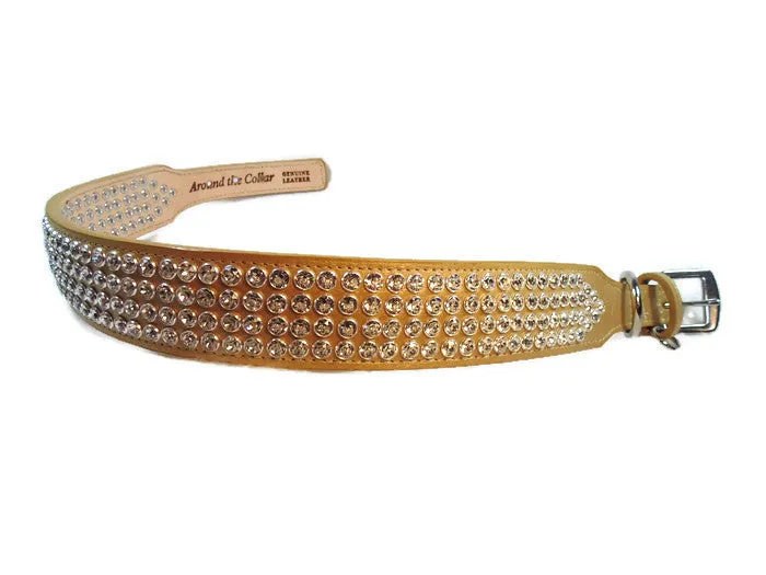 Macky 4 Row Austrian Crystal Leather Dog Collar