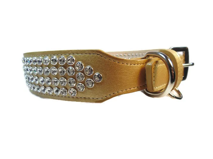 Macky 4 Row Austrian Crystal Leather Dog Collar