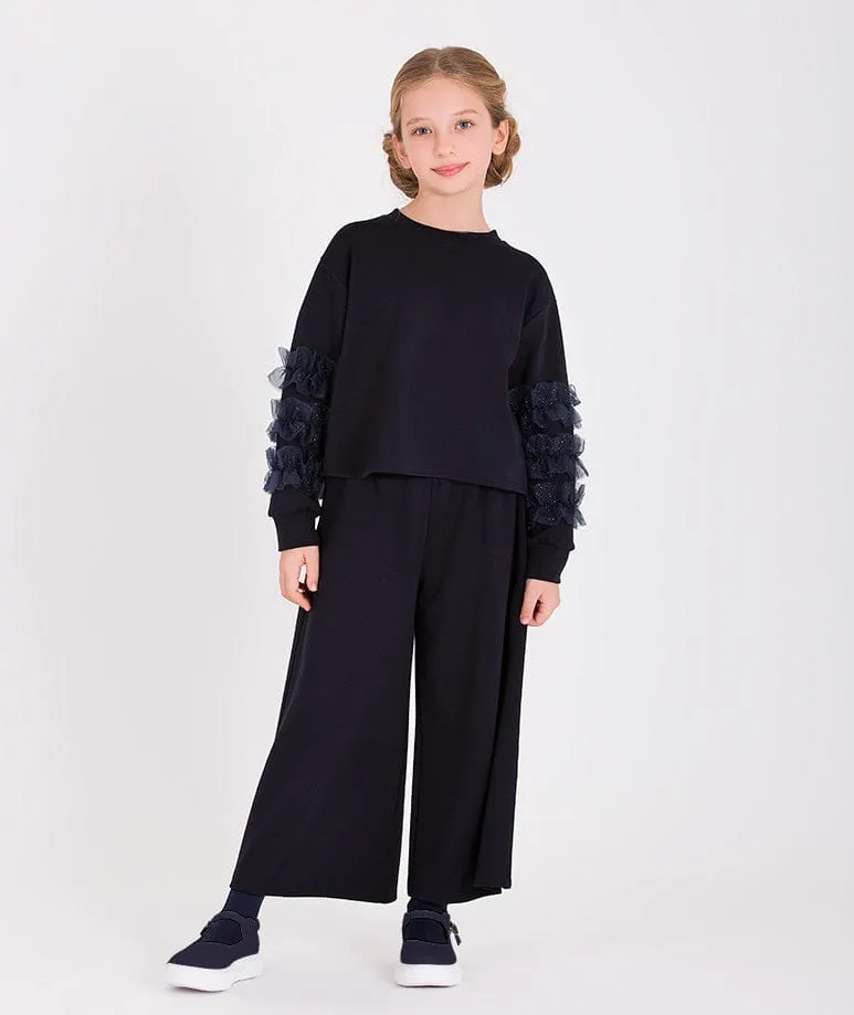 Mama Luma Girls Wide Leg Pants in Navy