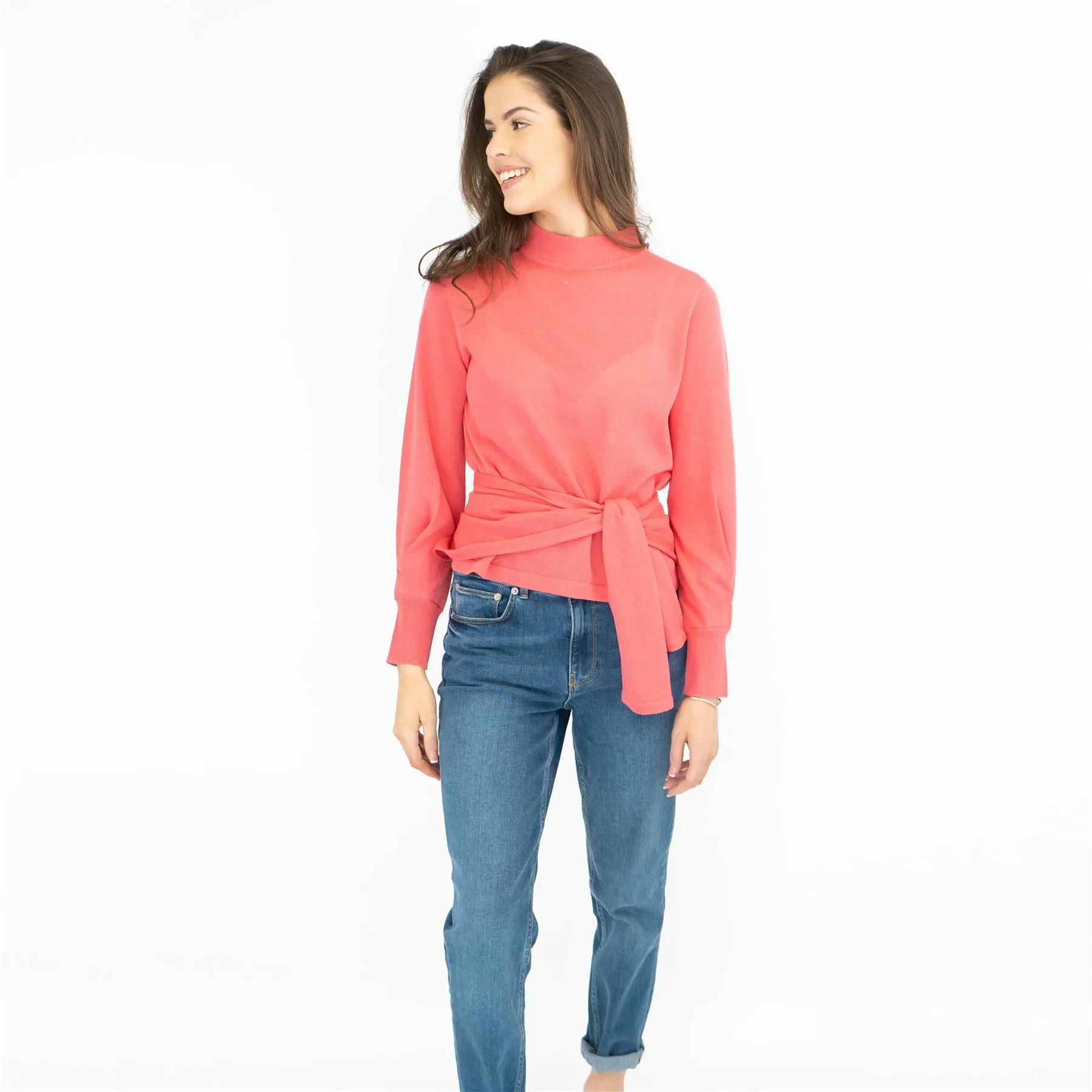 M&S Funnel Neck Tie Waist Jumper with Linen