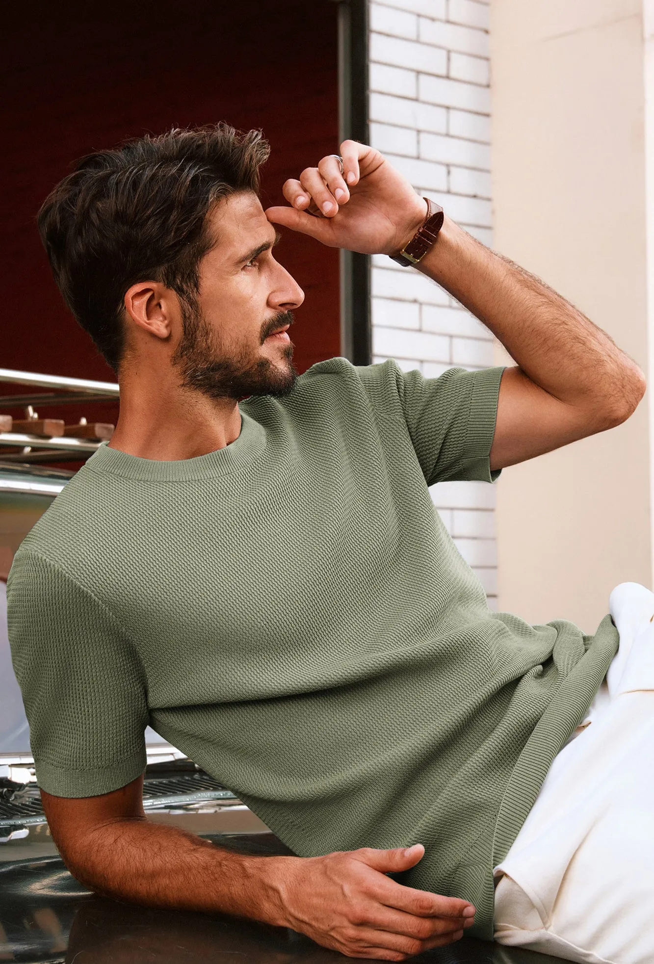 Men Basic Textured Knitted T-Shirt Short Sleeve Crew Neck Tops Knitwear