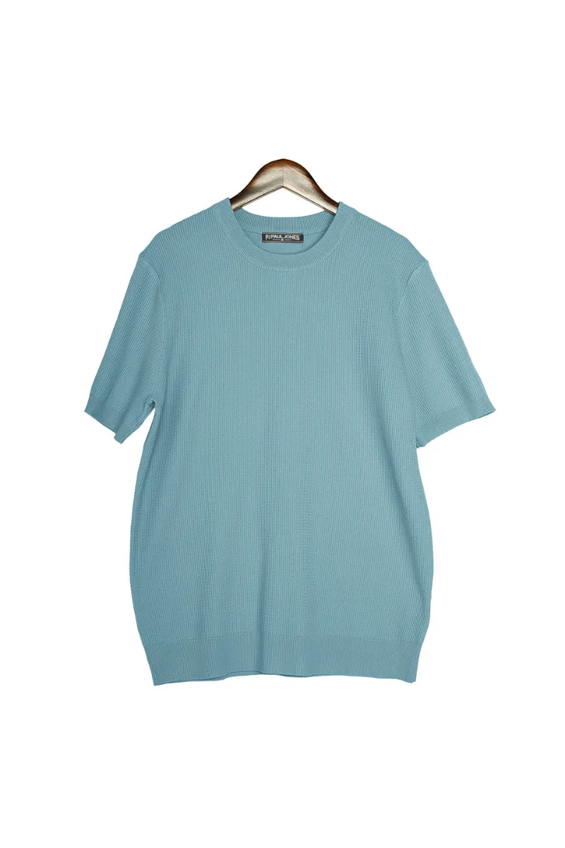 Men Basic Textured Knitted T-Shirt Short Sleeve Crew Neck Tops Knitwear