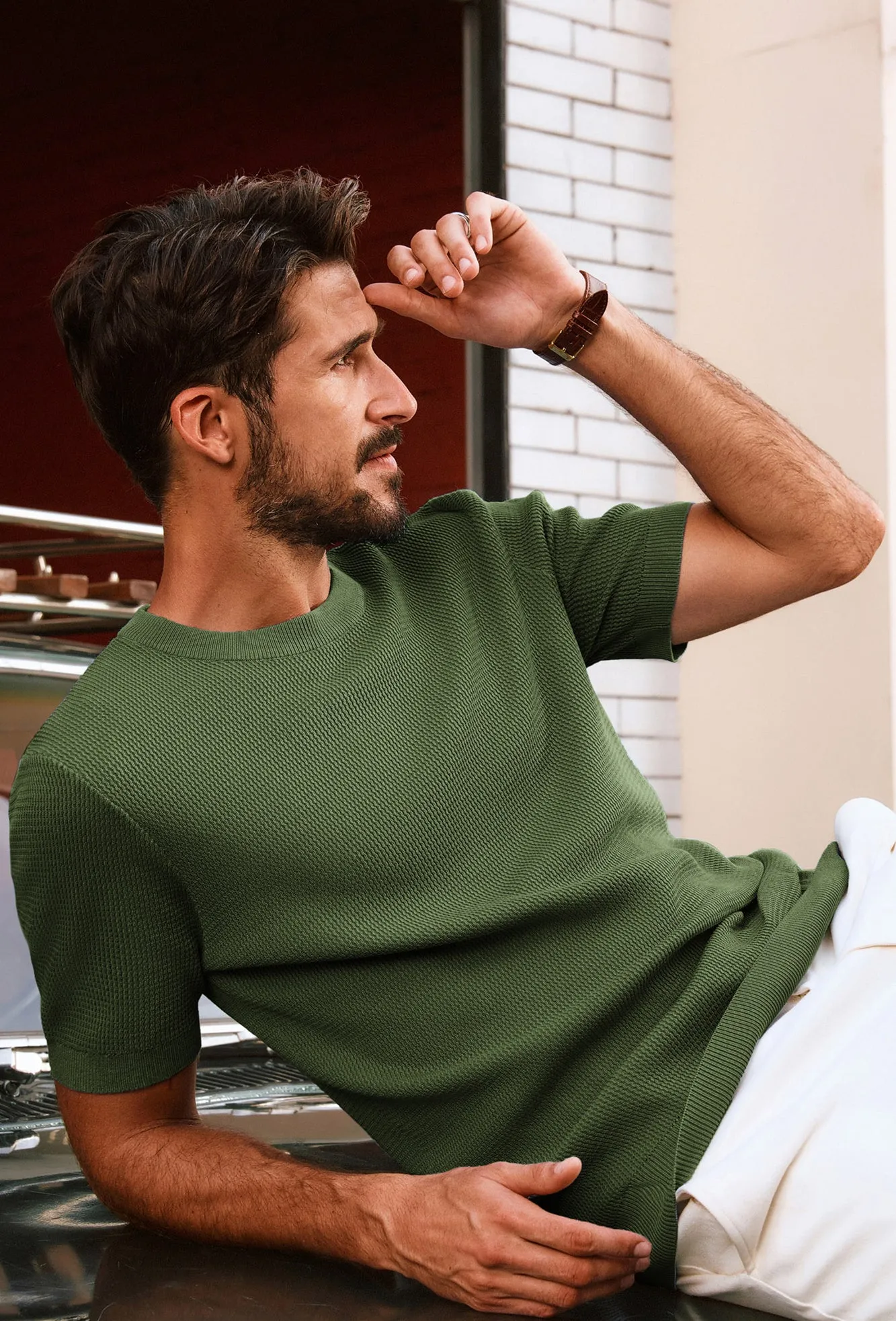 Men Basic Textured Knitted T-Shirt Short Sleeve Crew Neck Tops Knitwear