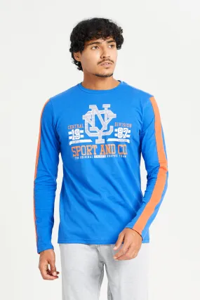 Men Blue Long Sleeve Printed T-shirt