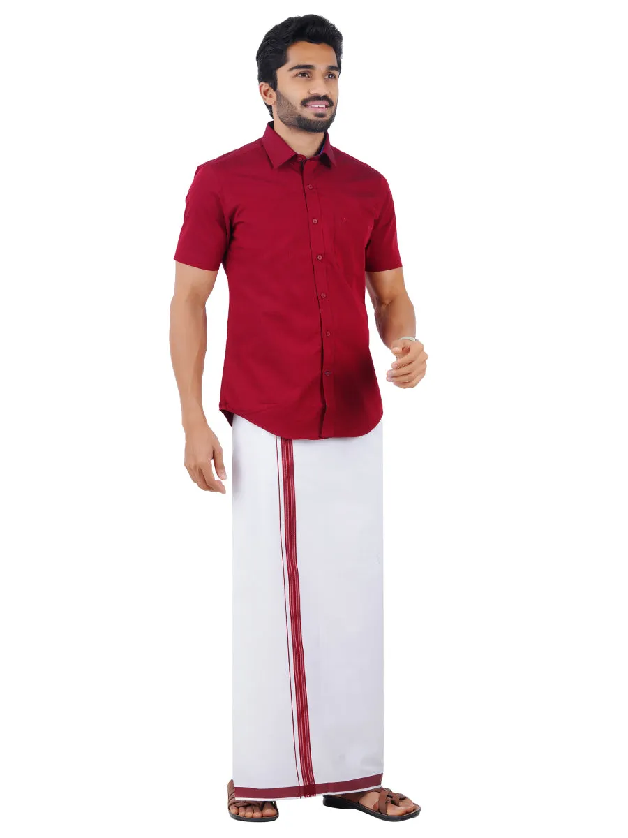 Men Fancy Border Dhoti & Shirt Set Half Sleeves Maroon G103