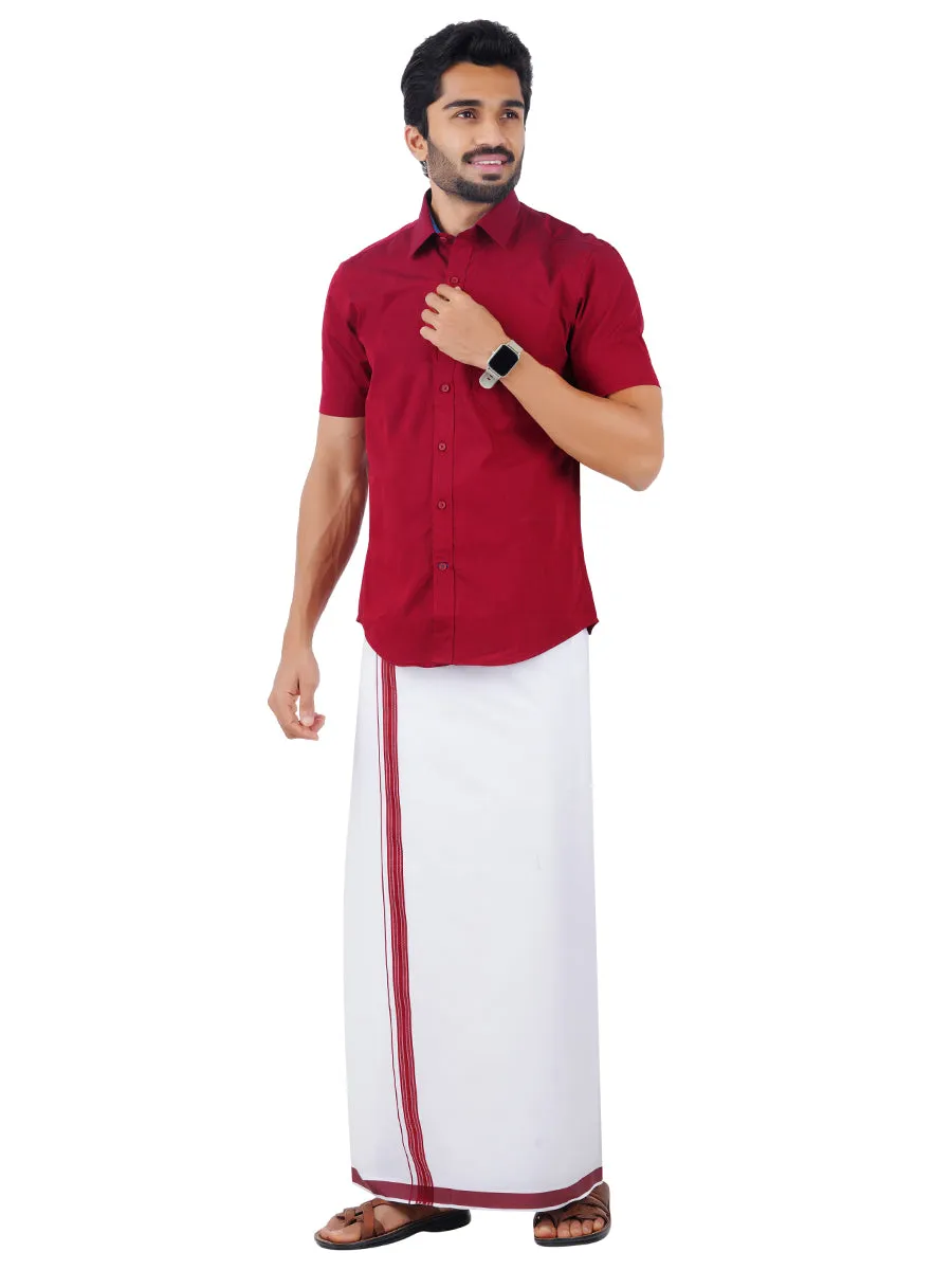 Men Fancy Border Dhoti & Shirt Set Half Sleeves Maroon G103