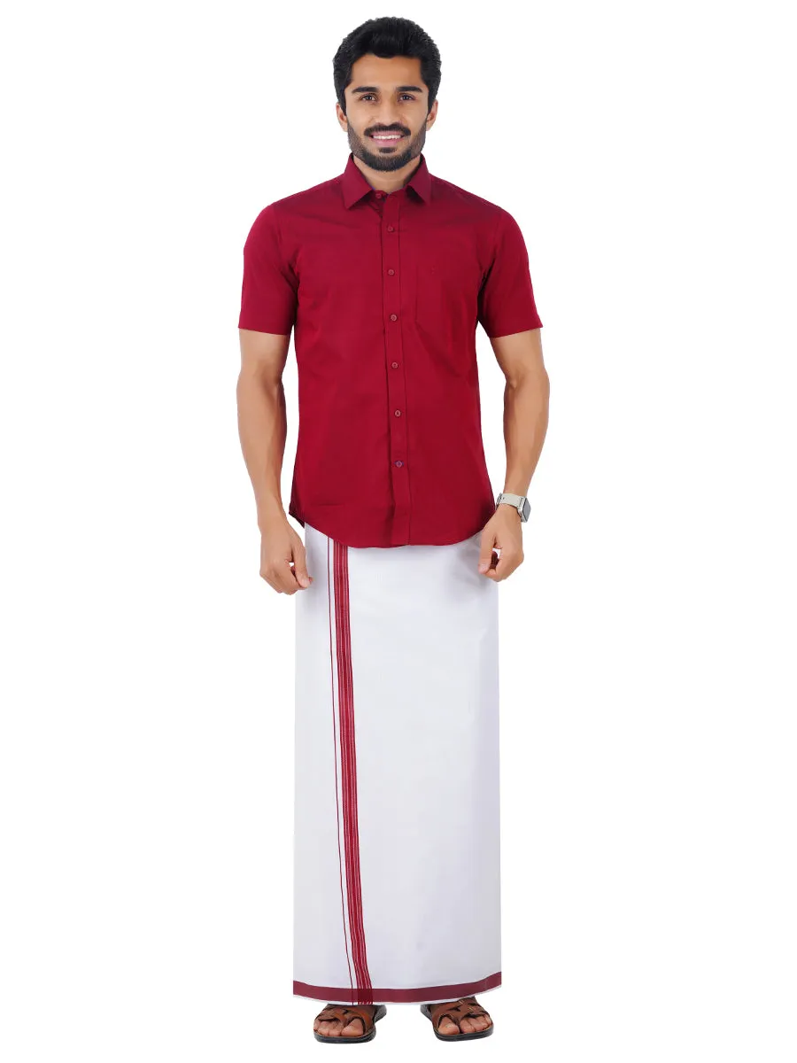 Men Fancy Border Dhoti & Shirt Set Half Sleeves Maroon G103