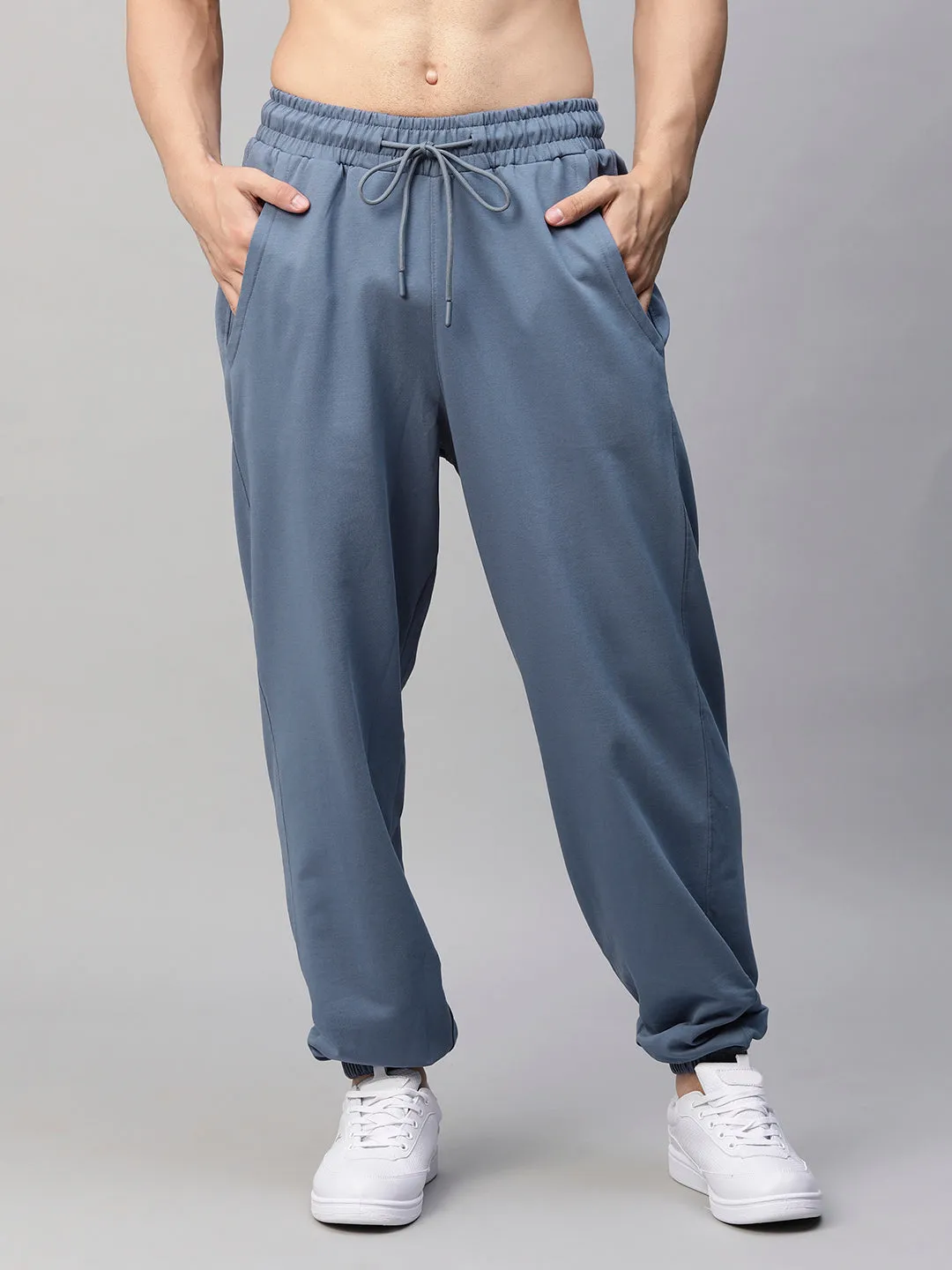 Men Premium Terry Loose Fit Joggers - Denim Blue