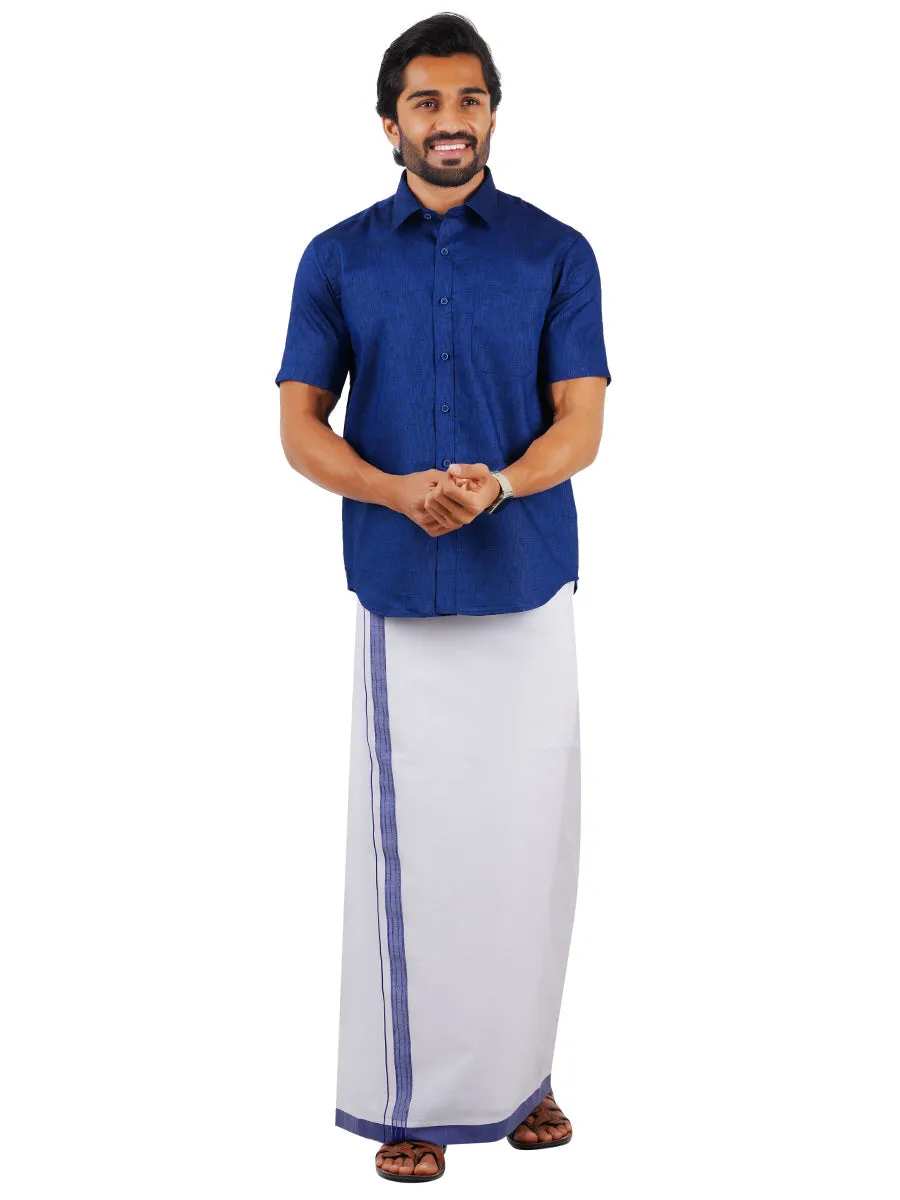 Men Readymade Adjustable Dhoti with Matching Shirt Half Blue C80