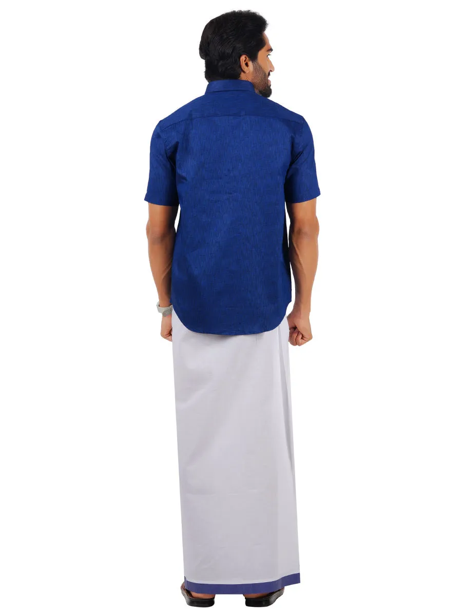 Men Readymade Adjustable Dhoti with Matching Shirt Half Blue C80