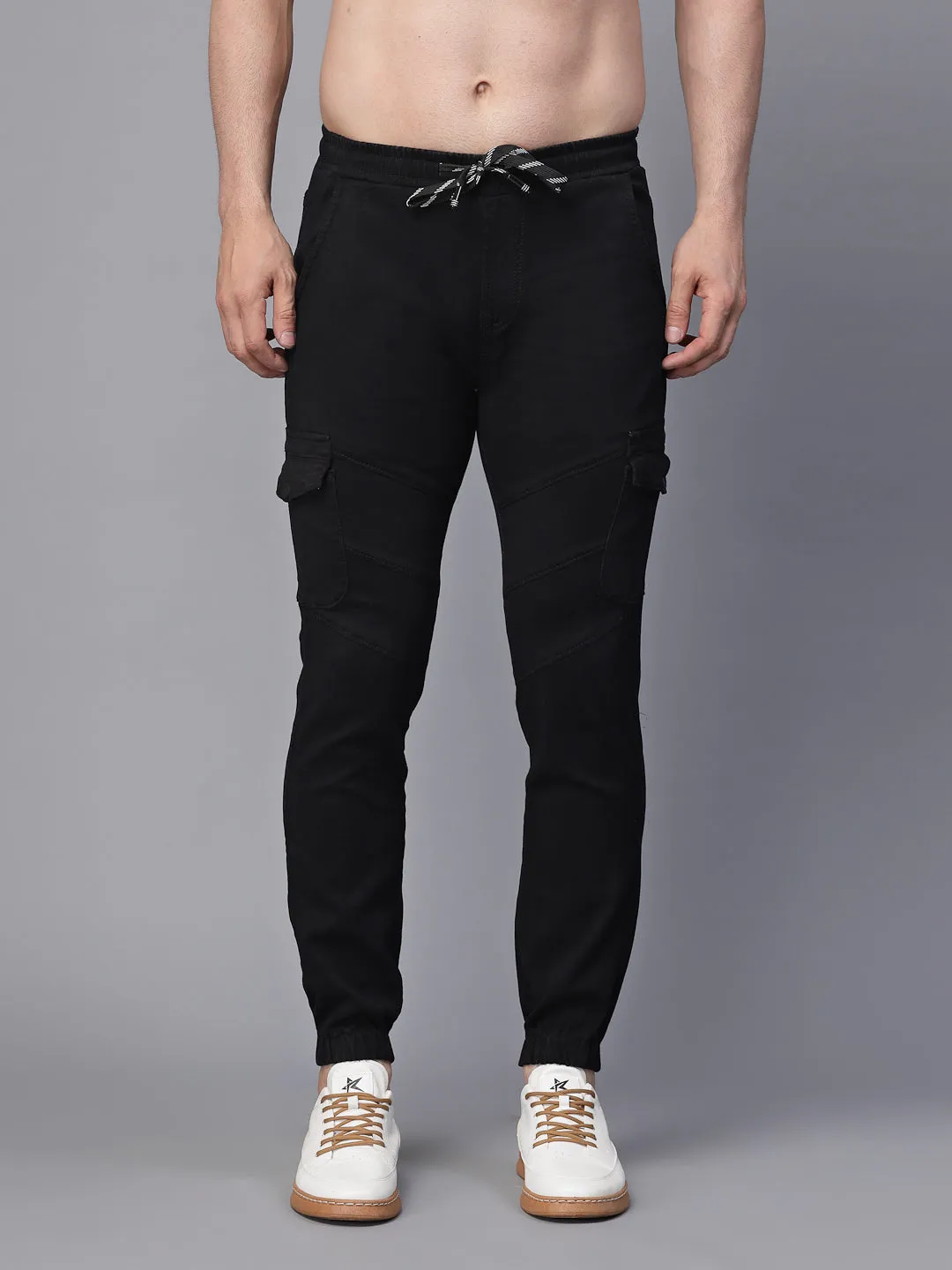 Mens Black Cotton Blend Solid Jogger