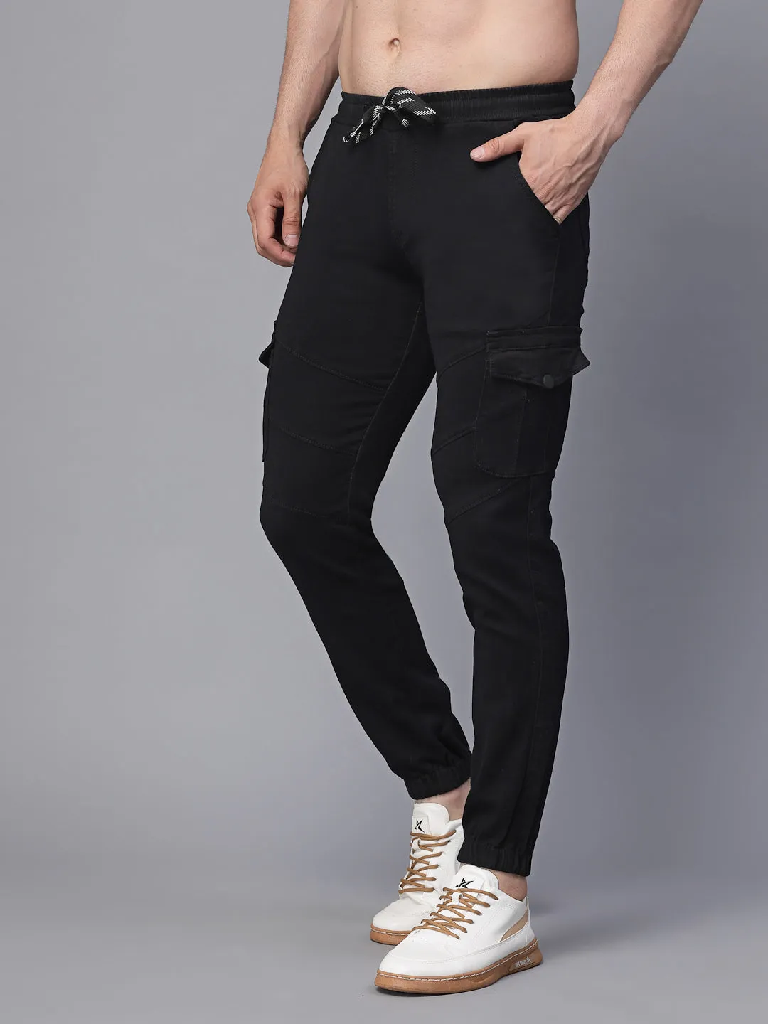 Mens Black Cotton Blend Solid Jogger