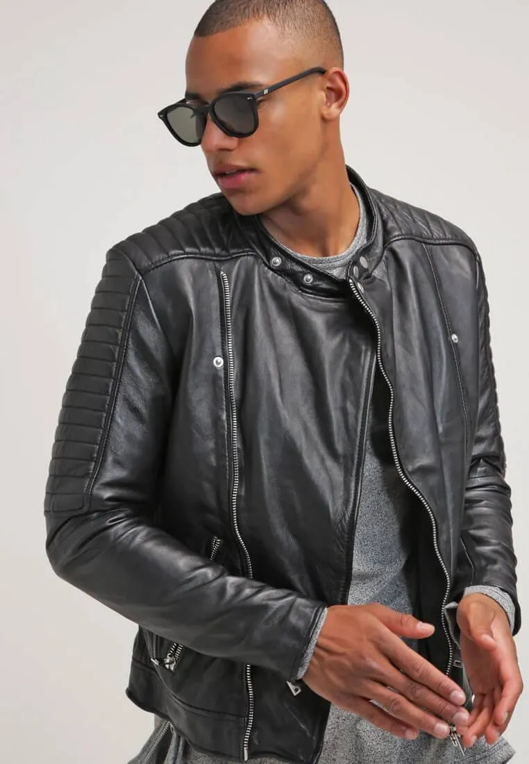 Men's Black Quilted Leather Biker Jacket