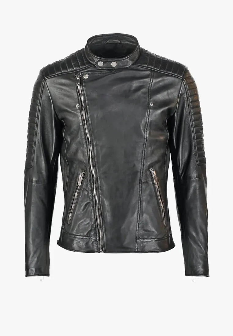 Men's Black Quilted Leather Biker Jacket