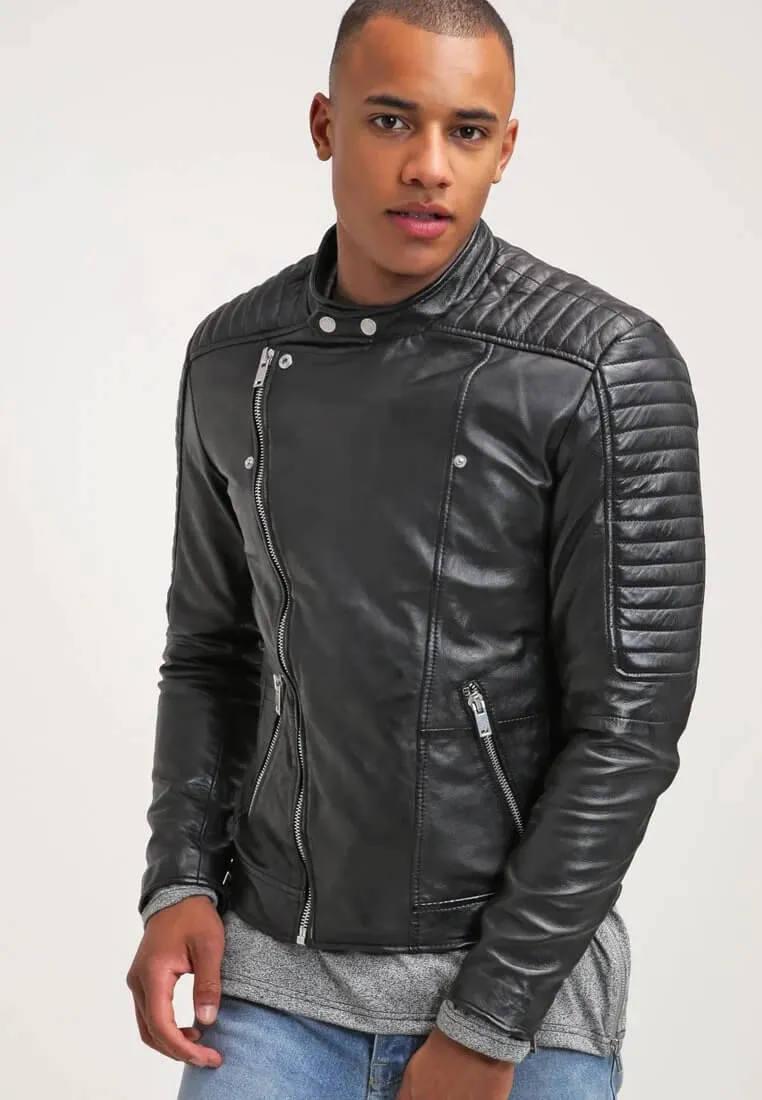 Men's Black Quilted Leather Biker Jacket