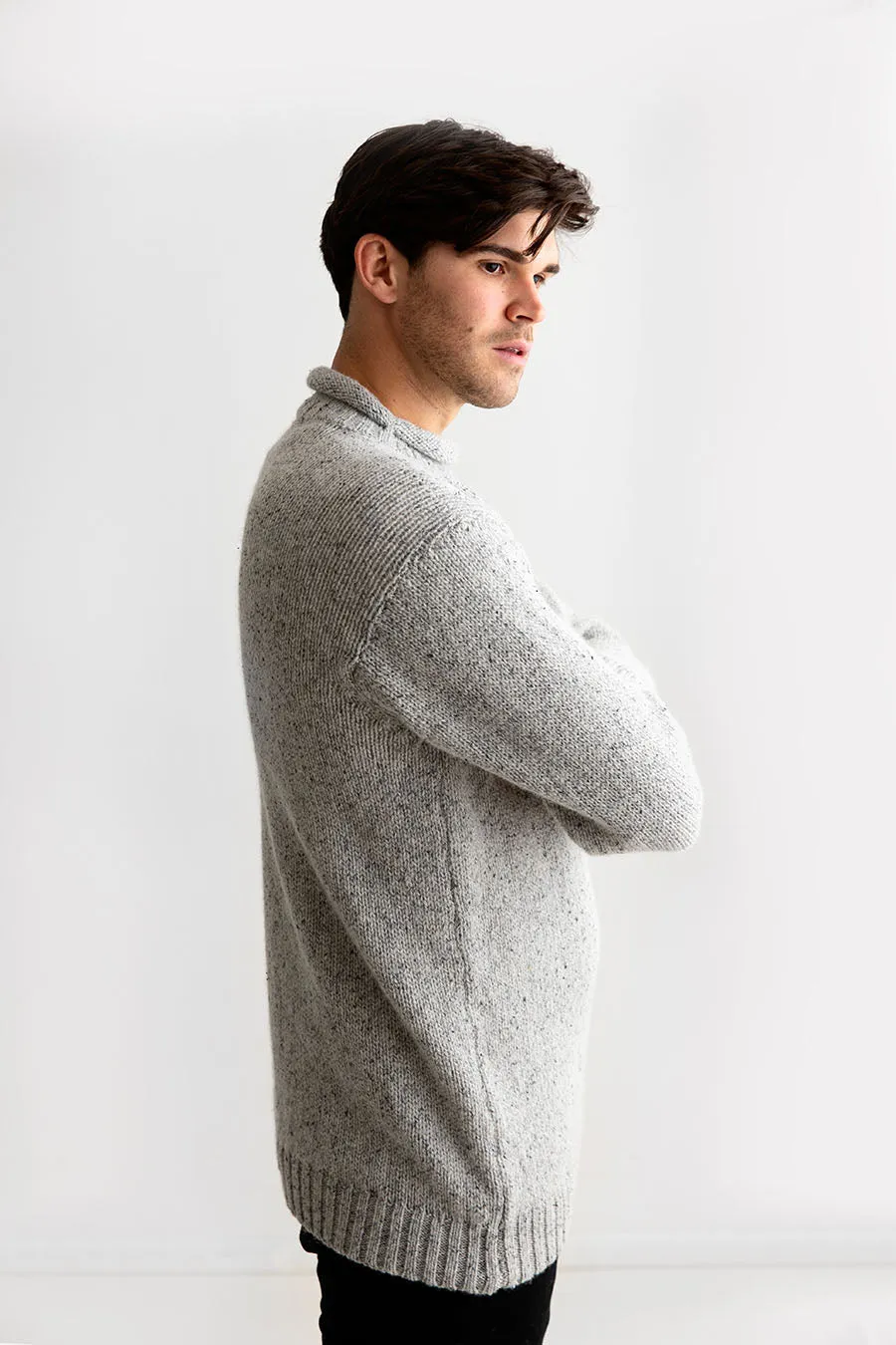 Mens Chunky Roll Neck Jumper - limestone