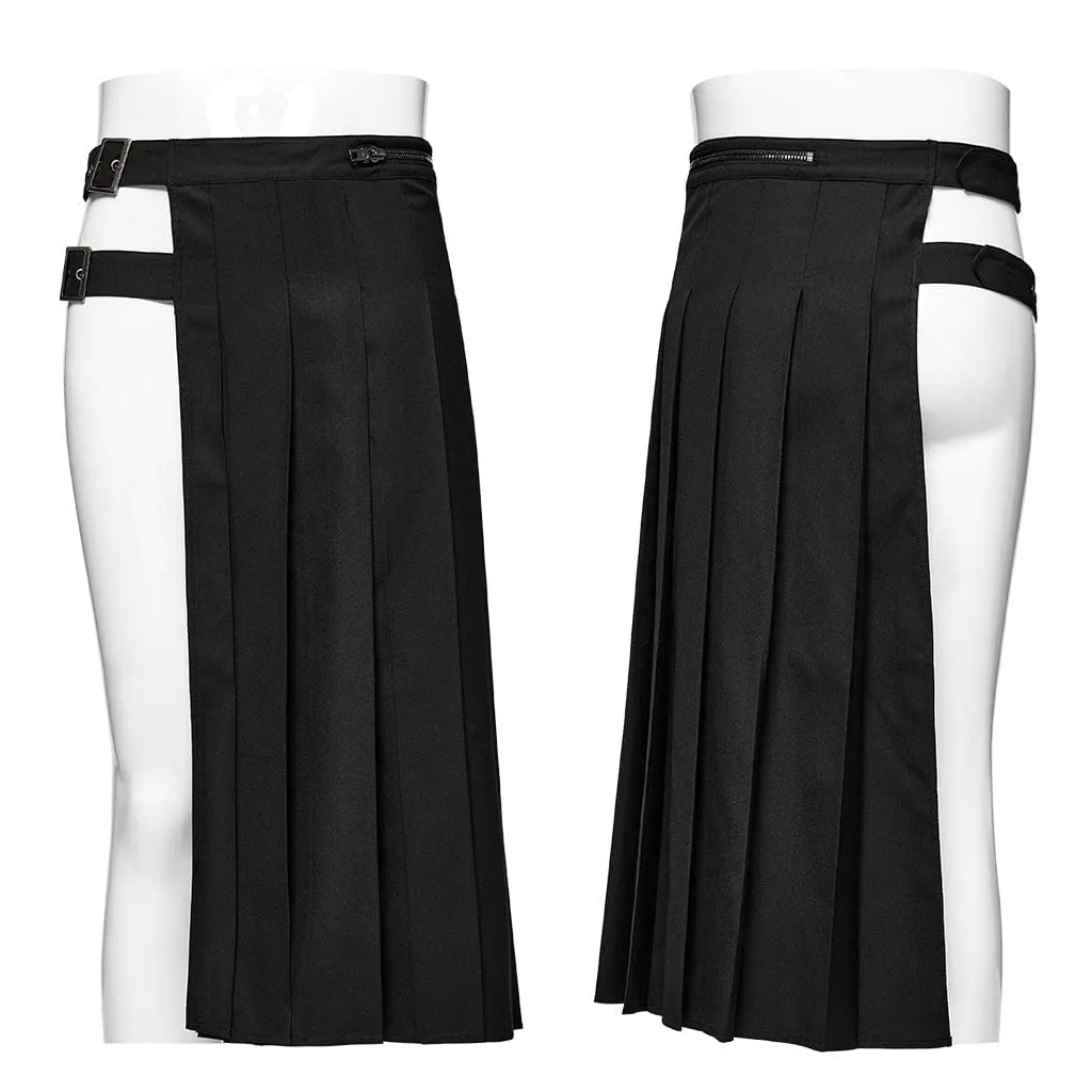 Men's Punk Buckle Pleated Skirt