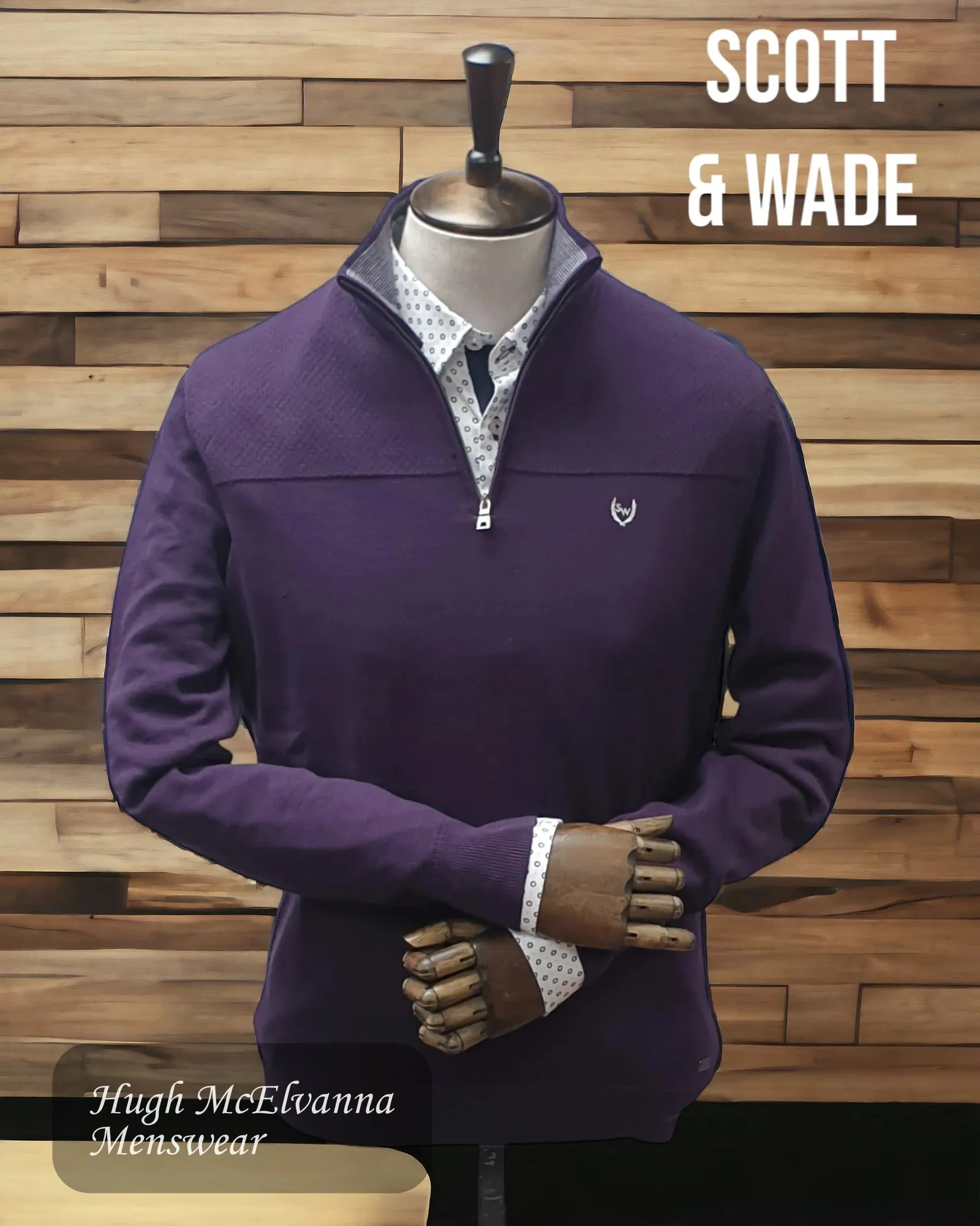 Men's Quarter Zip Scott & Wade 'SIERRA' Aubergine Cotton Jumper