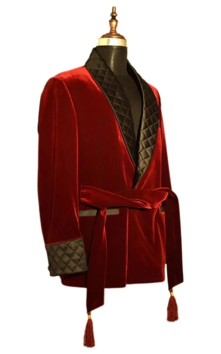 Mens Quilted Jackets Maroon Velvet Jacket Hosting Evening Party Wear Coat Blazers