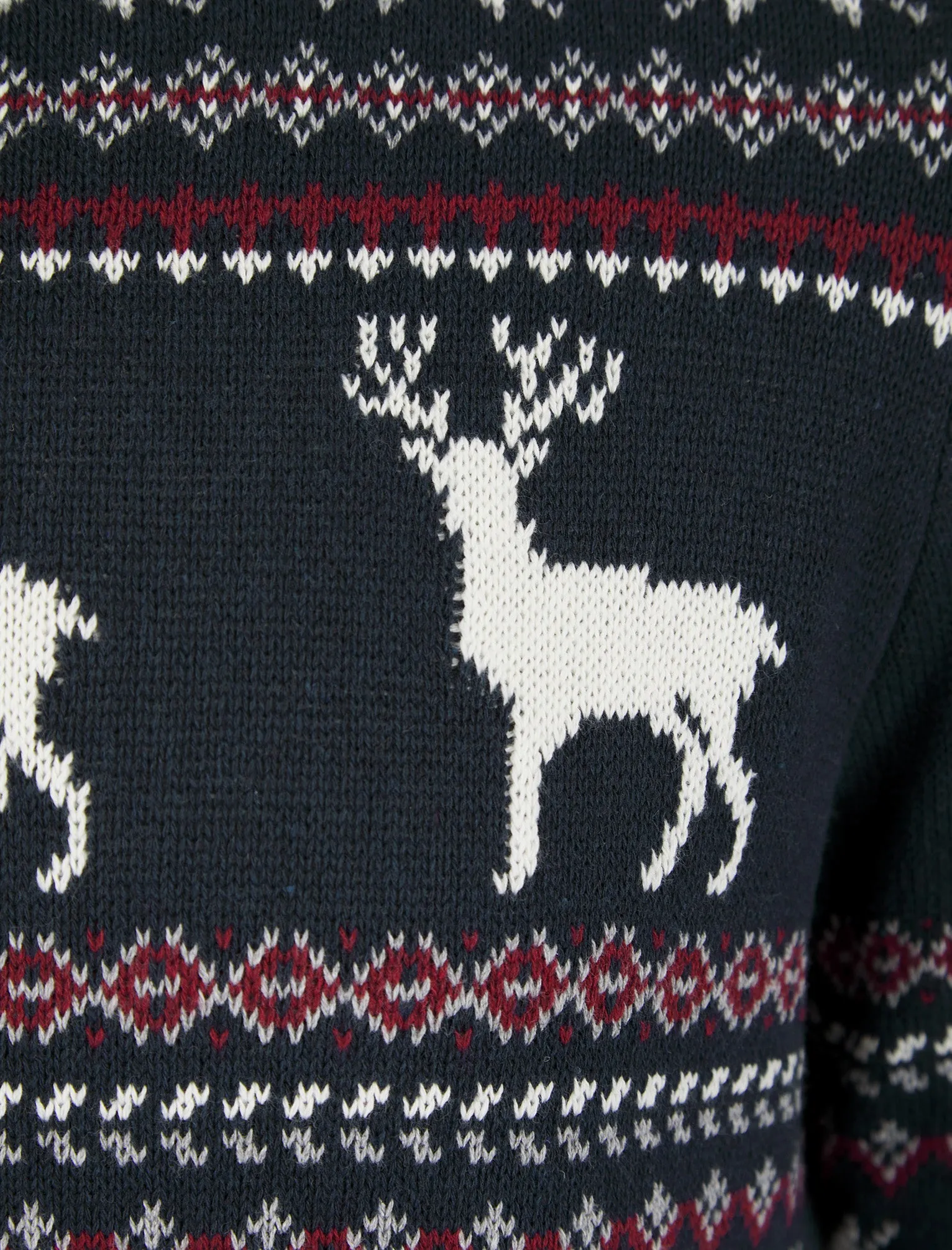 Men's Stag Jacquard Nordic Fair Isle Knitted Christmas Jumper in Navy - Merry Christmas