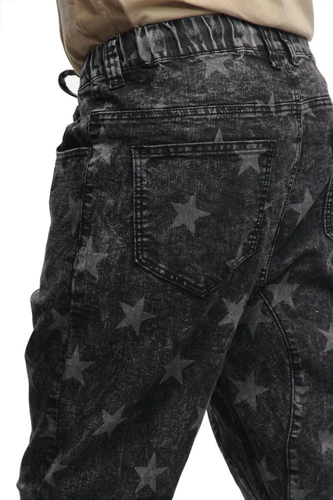 Men's Star Print Denim Jogger Pants