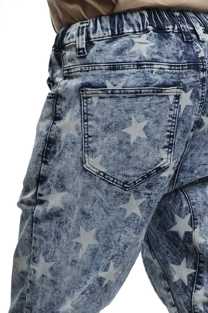 Men's Star Print Denim Jogger Pants