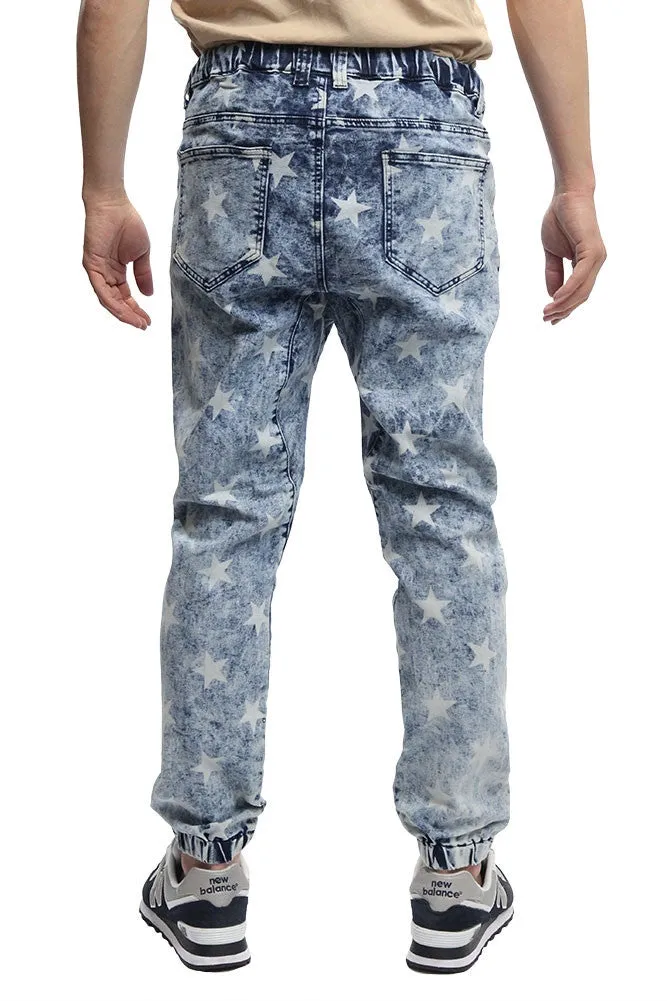 Men's Star Print Denim Jogger Pants