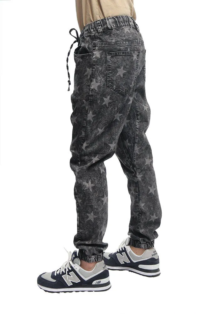 Men's Star Print Denim Jogger Pants