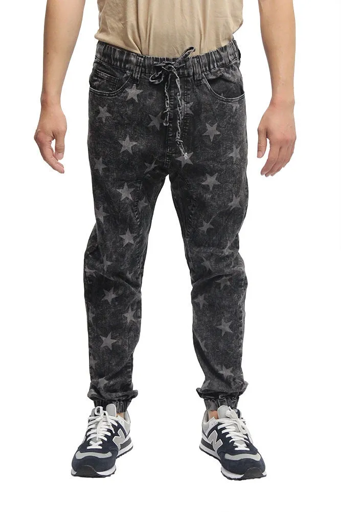 Men's Star Print Denim Jogger Pants