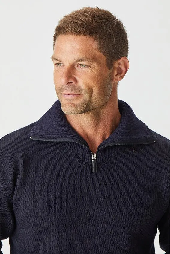 Merino Half Zip Open Collar - Navy