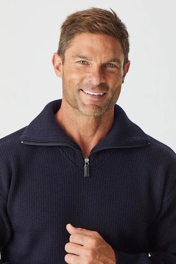 Merino Half Zip Open Collar - Navy