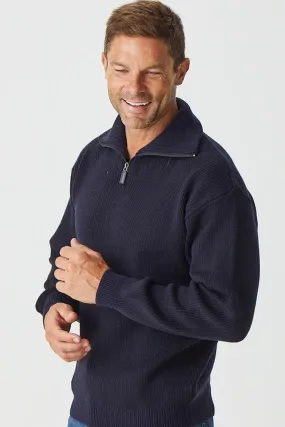 Merino Half Zip Open Collar - Navy