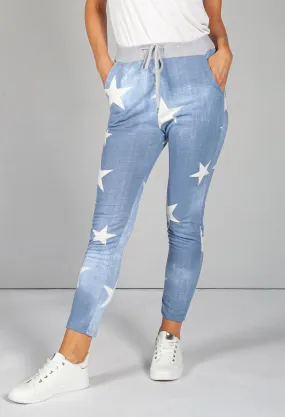 Mid Blue Star Design Joggers