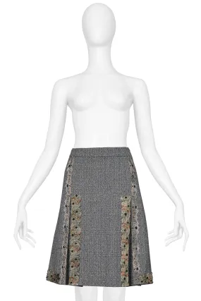 MIU MIU GREY TWEED HEAVILY EMBELLISHED WITH BOX PLEAT SKIRT 2004