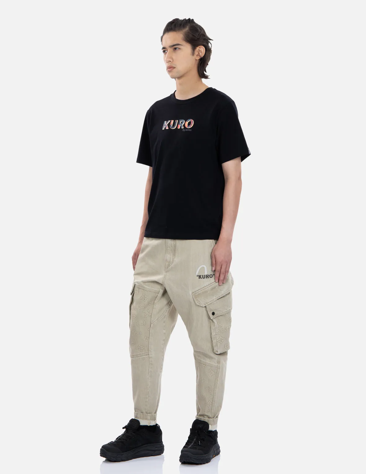 Mixed Graphic Embossed 3D Cargo Denim Joggers