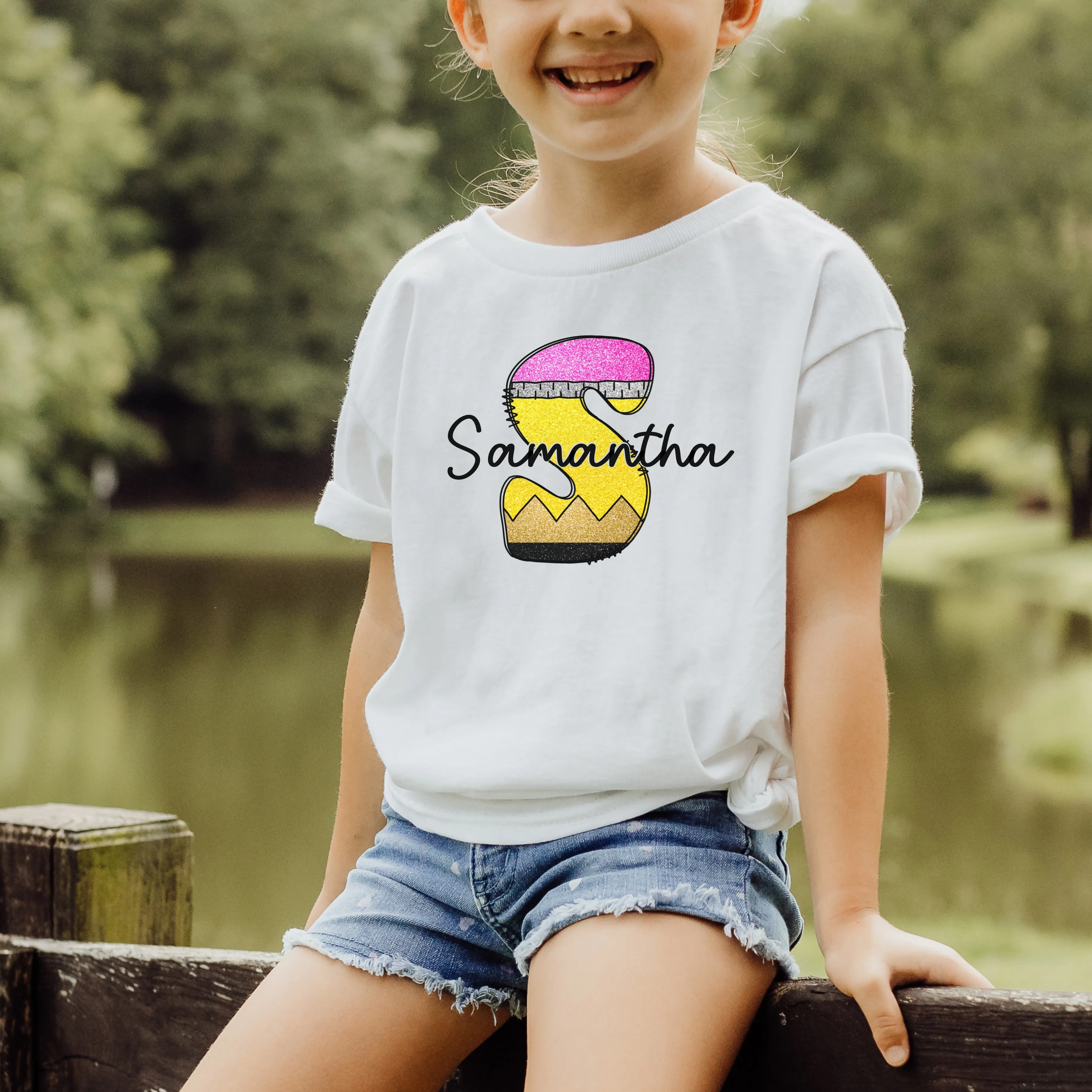 Monogram School Pencil Initial & Name | YOUTH Back to School Shirt