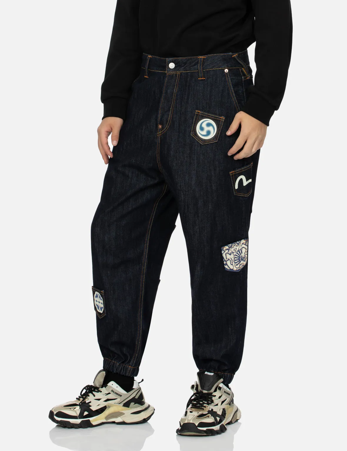 Multi Pocket with Seagull Embroidery Relax Fit Denim Joggers