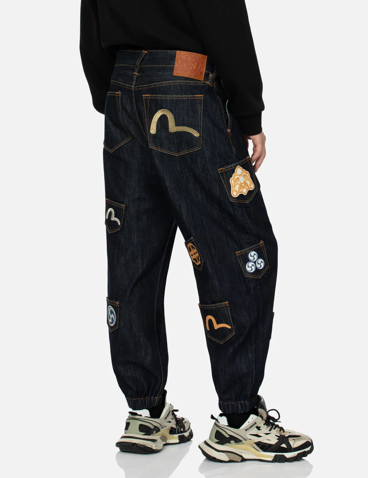 Multi Pocket with Seagull Embroidery Relax Fit Denim Joggers