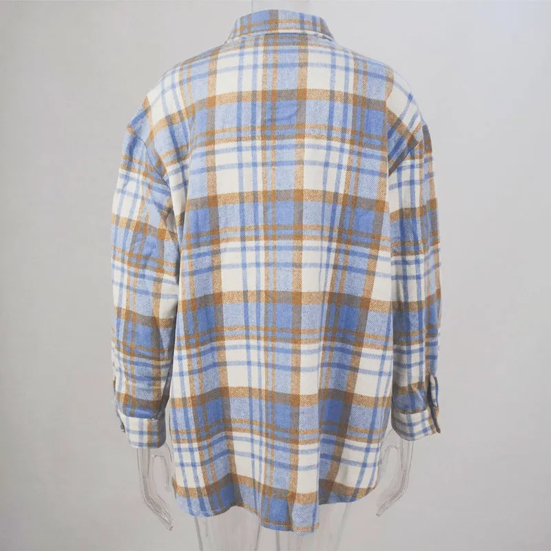 Multicolor Open Button Pockets Plaid Shacket