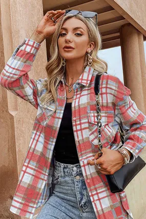 Multicolor Open Button Pockets Plaid Shacket