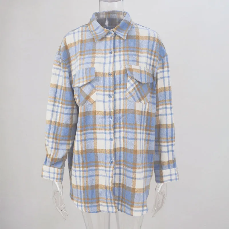 Multicolor Open Button Pockets Plaid Shacket