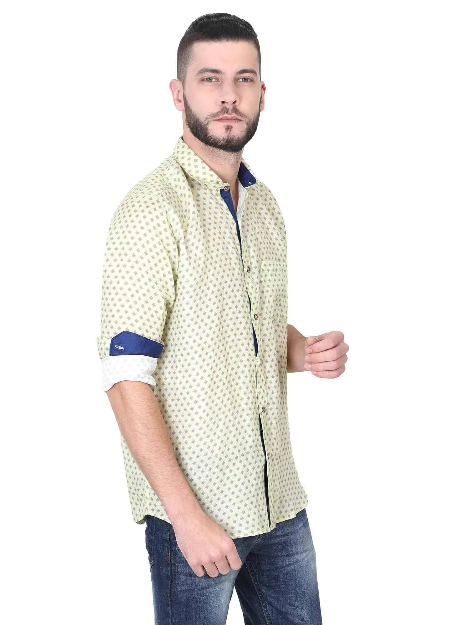 Mustured Color Digital Printed Full Sleeve Shirt Men's Plus Size