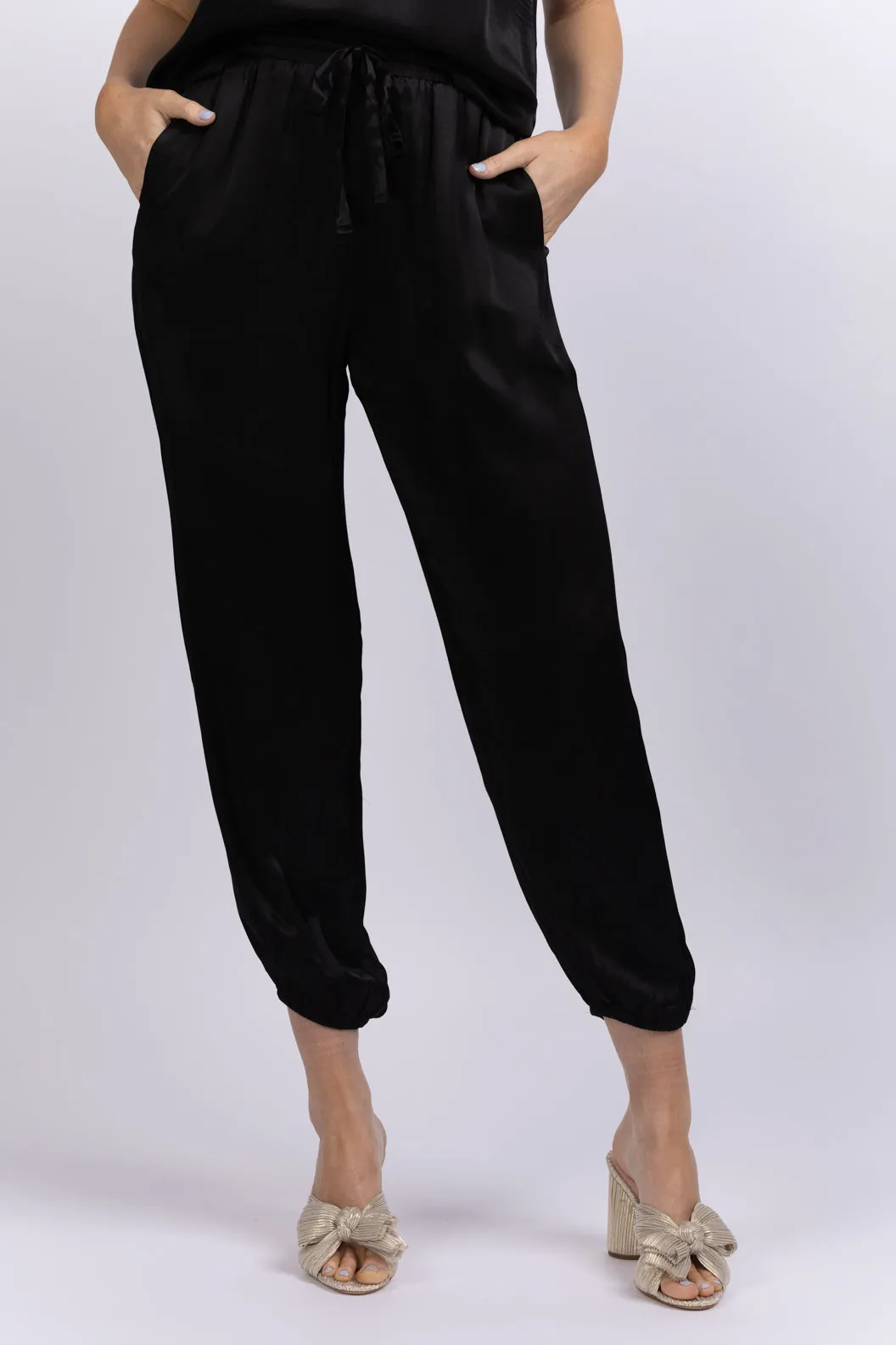 Nation Del Rey Satin Joggers in Black