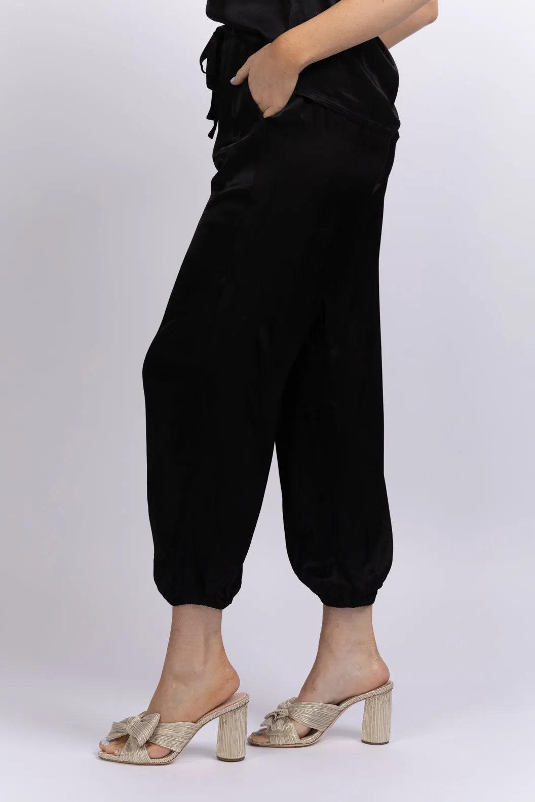 Nation Del Rey Satin Joggers in Black