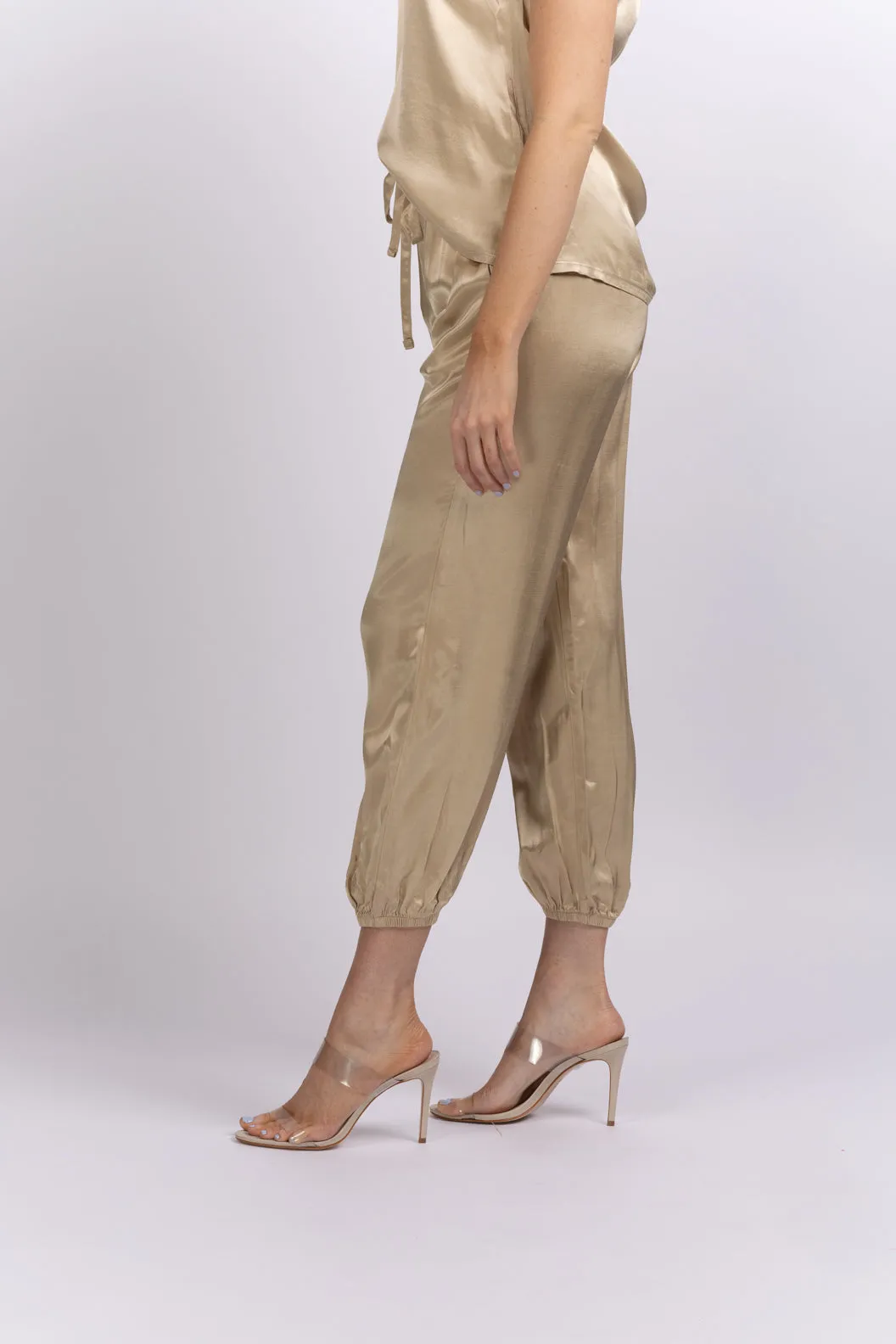 Nation Del Rey Satin Joggers in Toasted Marshmallow